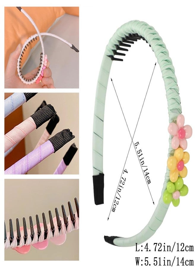 KuuGuu 4 PCS Girls Heart Flower Headbands Teeth Comb Colorful Hairband for Kids Non-slip Headpiece for Women Girls Fashion Cute Grace Hair Bands Summer Flower Hair Accessories for Festival Party - Image 2